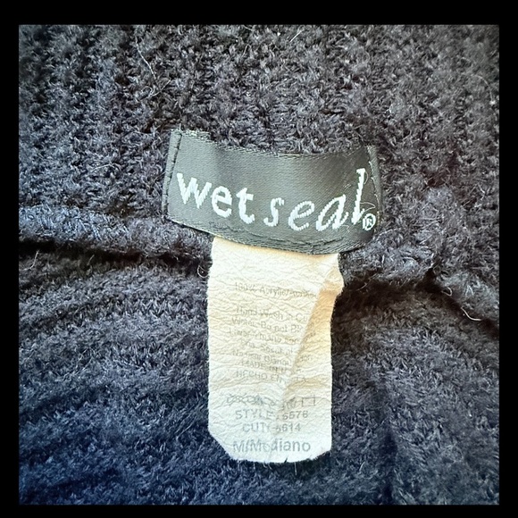 Wet Seal Juniors Off Shoulder Knit Sweater Dress M Black Semi-Sheer Knee Length - Picture 7 of 9